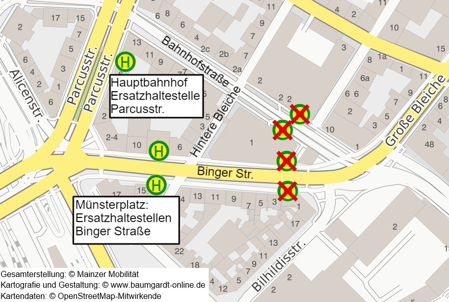 Skizze Ersatzhaltestellen Münsterplatz ab 03.08.2020